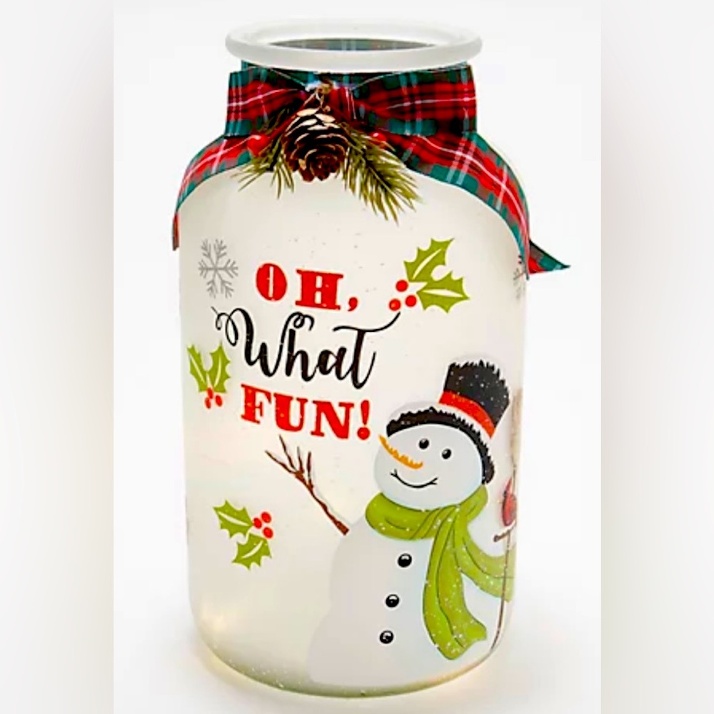 Holiday Frosted Snowman Milk Jug With Ribbon By Valerie Parr Hill QVC